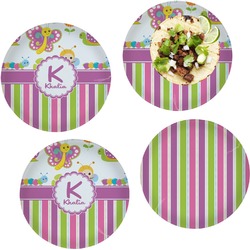 Butterflies & Stripes Set of 4 Glass Lunch / Dinner Plate 10" (Personalized)
