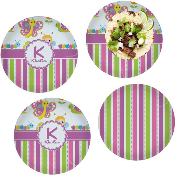 Custom Butterflies & Stripes Set of 4 Glass Lunch / Dinner Plate 10" (Personalized)