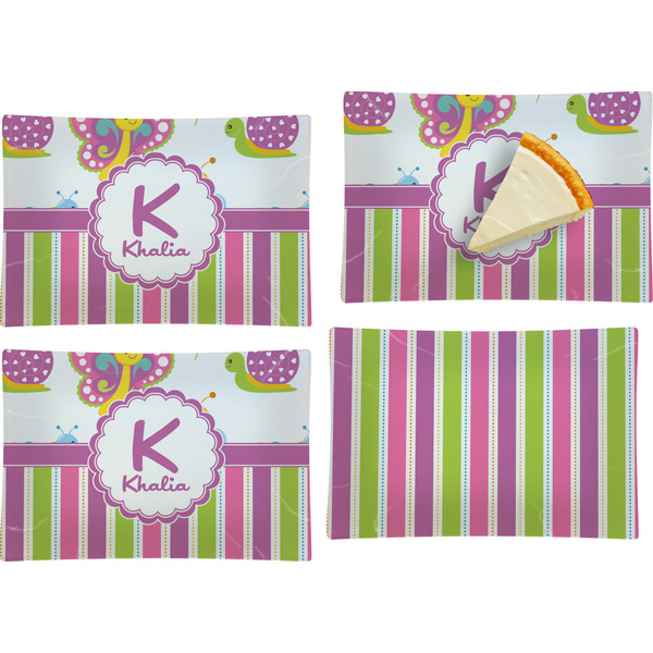 Custom Butterflies & Stripes Set of 4 Glass Rectangular Appetizer / Dessert Plate (Personalized)
