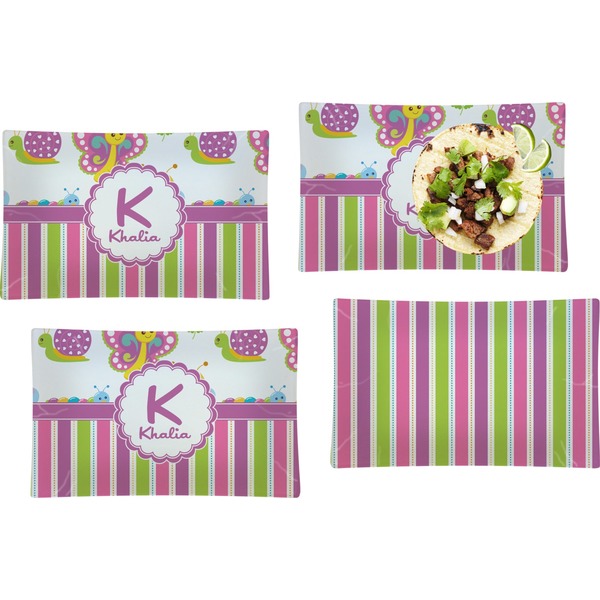 Custom Butterflies & Stripes Set of 4 Glass Rectangular Lunch / Dinner Plate (Personalized)