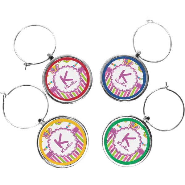 Custom Butterflies & Stripes Wine Charms (Set of 4) (Personalized)