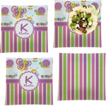 Butterflies & Stripes Set of 4 Glass Square Lunch / Dinner Plate 9.5" (Personalized)