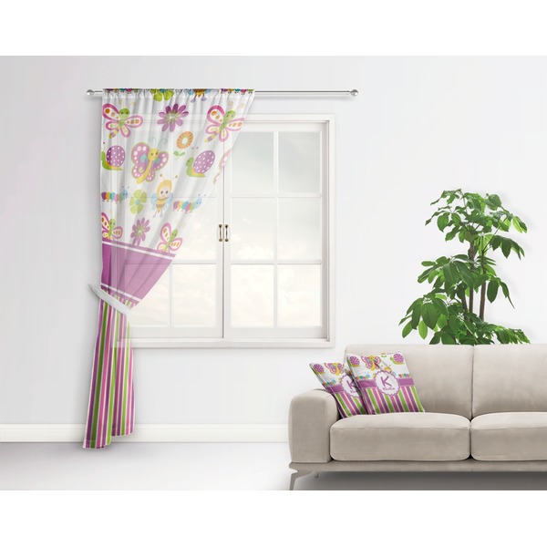 Butterflies & Stripes Sheer Curtain With Window and Rod - in Room Matching Pillow