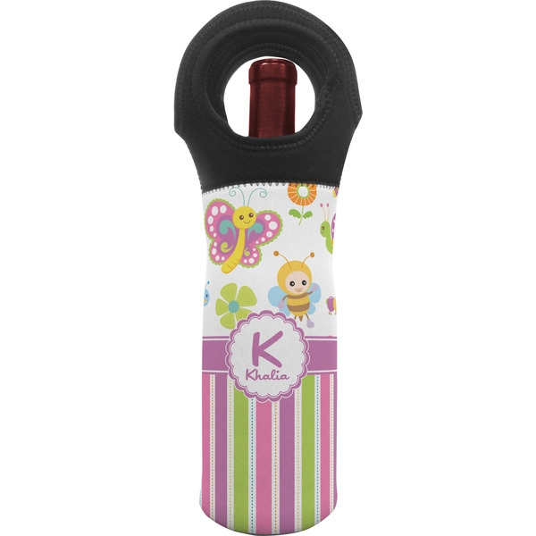 Custom Butterflies & Stripes Wine Tote Bag (Personalized)