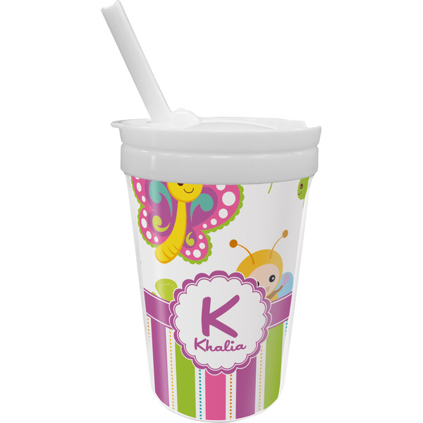 Custom Butterflies & Stripes Sippy Cup with Straw (Personalized)