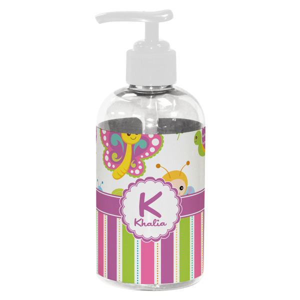 Custom Butterflies & Stripes Plastic Soap / Lotion Dispenser (8 oz - Small - White) (Personalized)