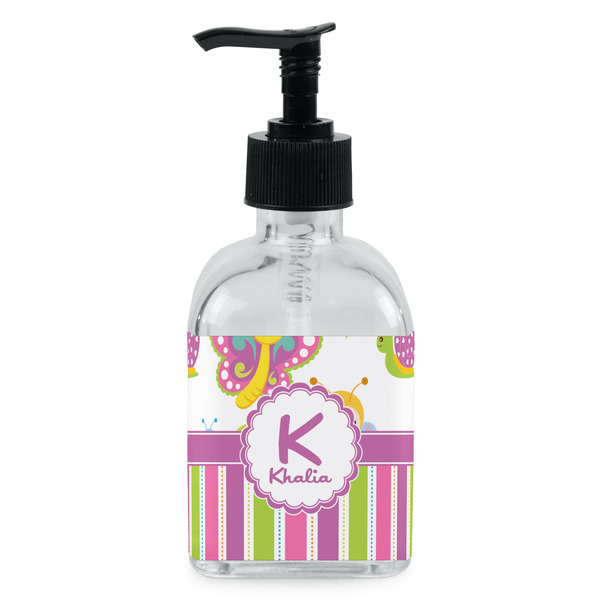 Custom Butterflies & Stripes Glass Soap & Lotion Bottle - Single Bottle (Personalized)