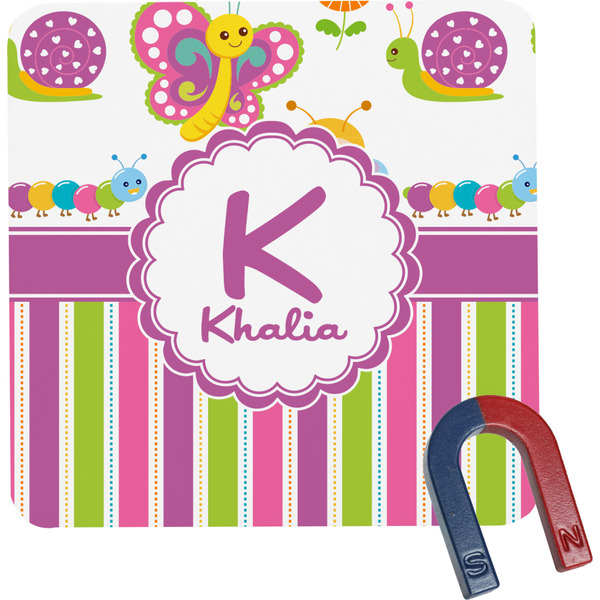 Custom Butterflies & Stripes Square Fridge Magnet (Personalized)