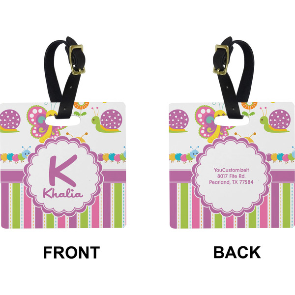 Butterflies & Stripes Square Luggage Tag (Front + Back)