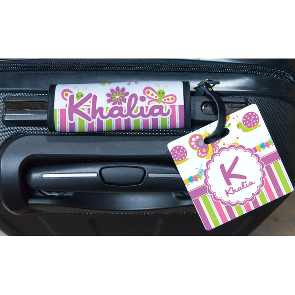 Butterflies & Stripes Square Luggage Tag & Handle Wrap - In Context