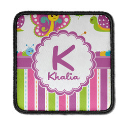Butterflies & Stripes Iron On Square Patch w/ Name and Initial