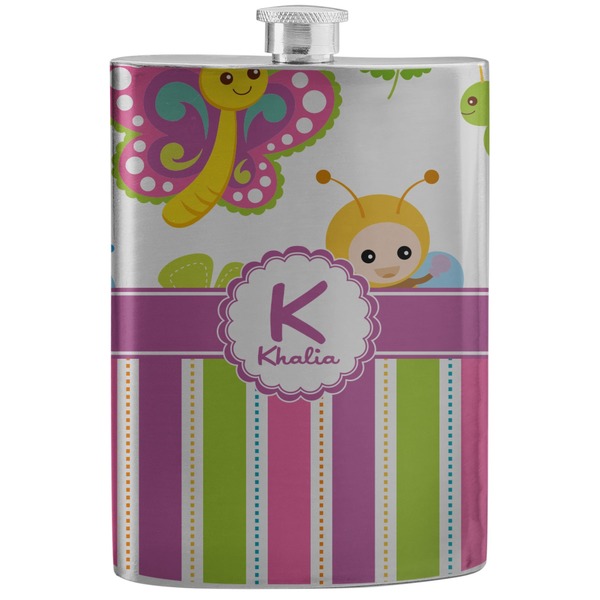Custom Butterflies & Stripes Stainless Steel Flask (Personalized)