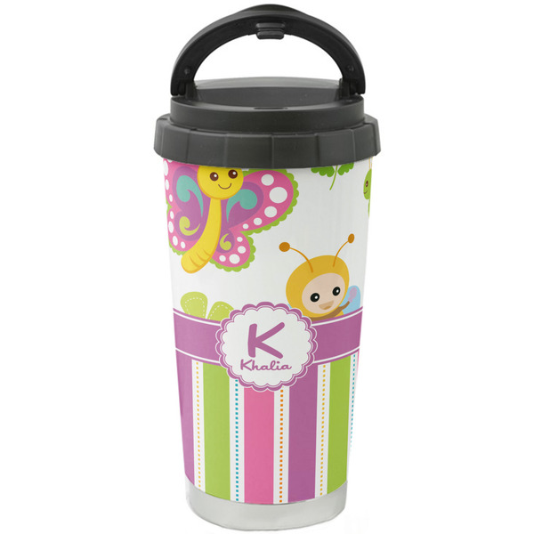 Custom Butterflies & Stripes Stainless Steel Coffee Tumbler (Personalized)
