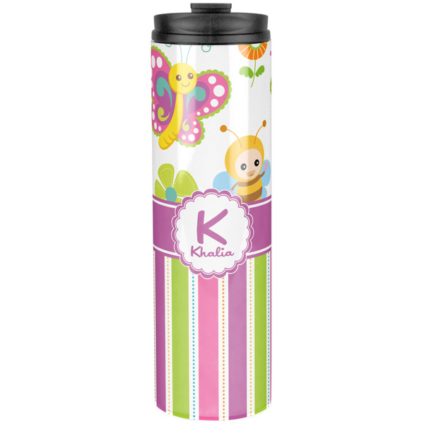 Custom Butterflies & Stripes Stainless Steel Skinny Tumbler - 20 oz (Personalized)