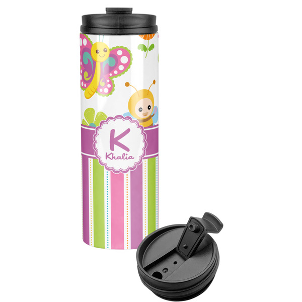 Custom Butterflies & Stripes Stainless Steel Skinny Tumbler (Personalized)