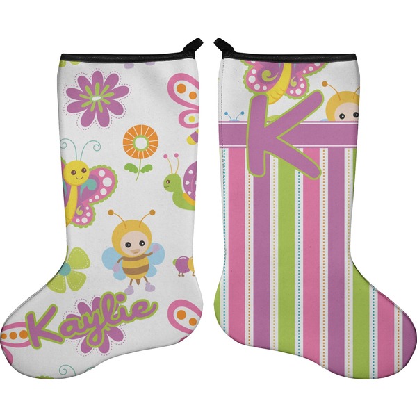 Custom Butterflies & Stripes Holiday Stocking - Double-Sided - Neoprene (Personalized)