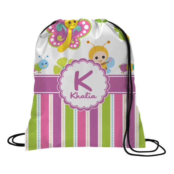 Custom Butterflies & Stripes Drawstring Backpack - Medium (Personalized)