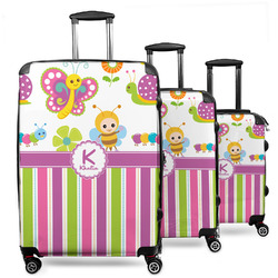 Butterflies & Stripes 3 Piece Luggage Set - 20" Carry On, 24" Medium Checked, 28" Large Checked (Personalized)