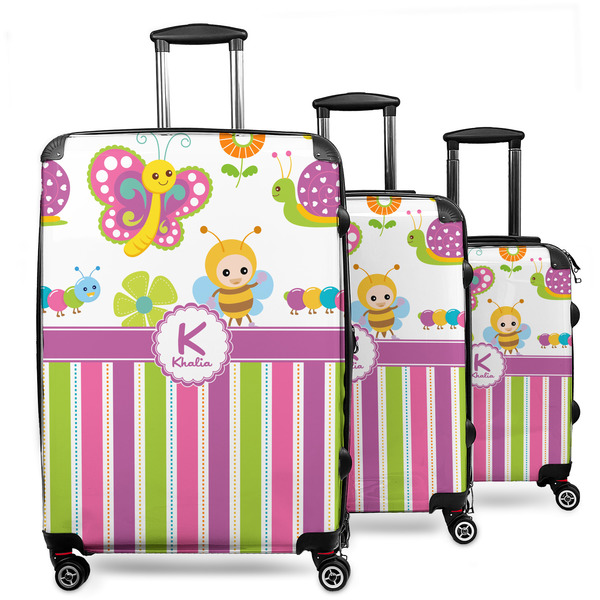 Custom Butterflies & Stripes 3 Piece Luggage Set - 20" Carry On, 24" Medium Checked, 28" Large Checked (Personalized)
