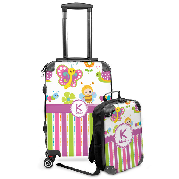 Custom Butterflies & Stripes Kids 2-Piece Luggage Set - Suitcase & Backpack (Personalized)