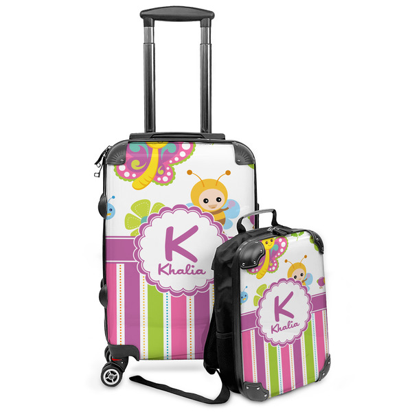 Custom Butterflies & Stripes Kids 2-Piece Luggage Set - Suitcase & Backpack (Personalized)