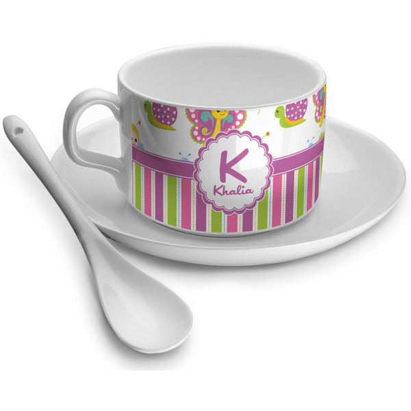 Custom Butterflies & Stripes Tea Cup - Single (Personalized)