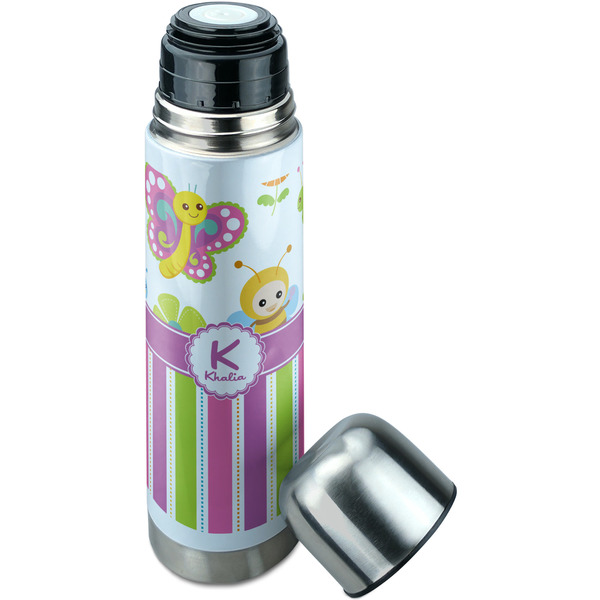 Butterflies & Stripes Thermos - Lid Off