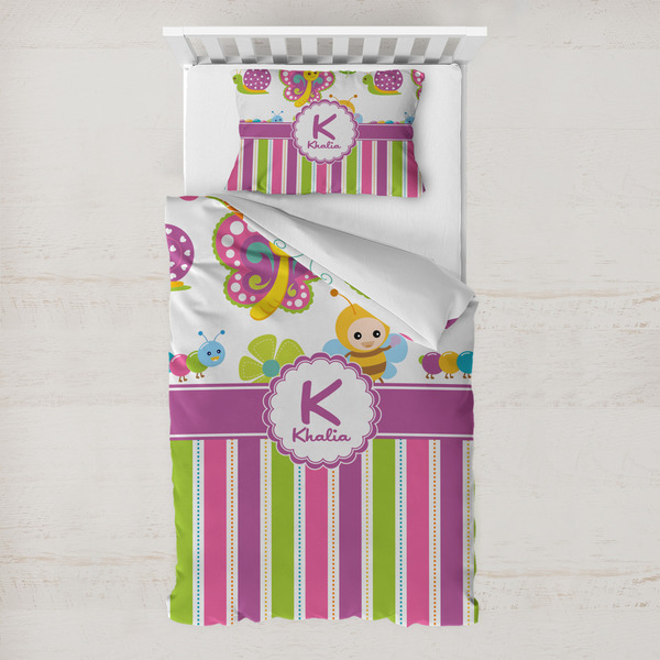 Custom Butterflies & Stripes Toddler Bedding Set - With Pillowcase (Personalized)
