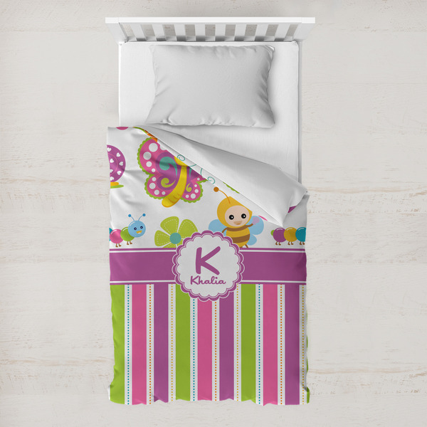 Custom Butterflies & Stripes Toddler Duvet Cover w/ Name and Initial