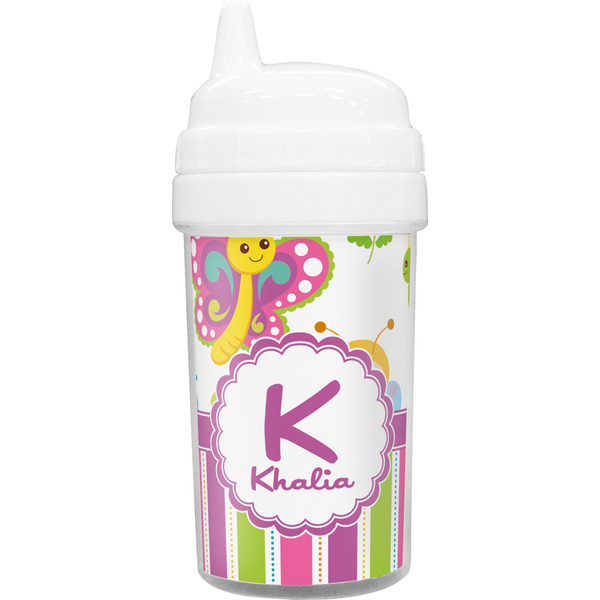 Custom Butterflies & Stripes Toddler Sippy Cup (Personalized)