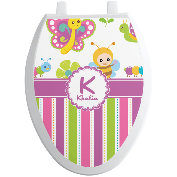 Custom Butterflies & Stripes Toilet Seat Decal - Elongated (Personalized)