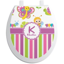 Butterflies & Stripes Toilet Seat Decal - Round (Personalized)