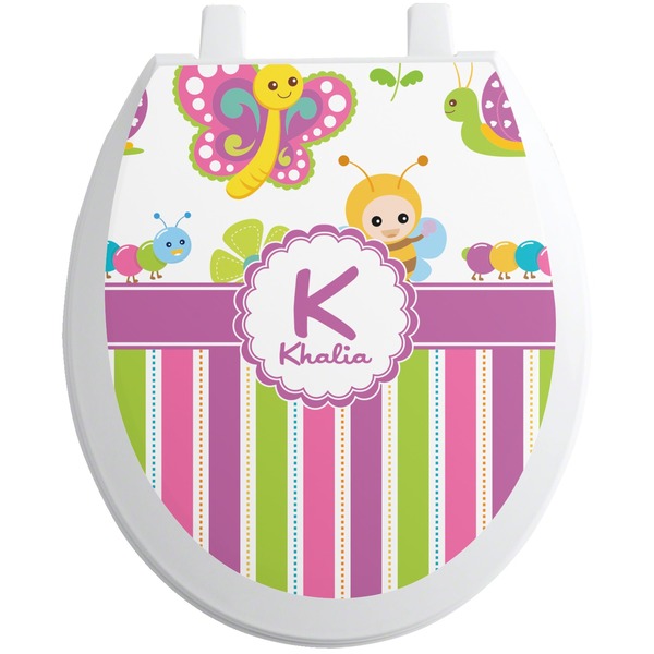 Custom Butterflies & Stripes Toilet Seat Decal - Round (Personalized)