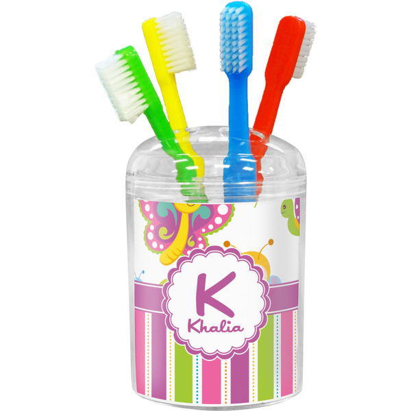 Custom Butterflies & Stripes Toothbrush Holder (Personalized)