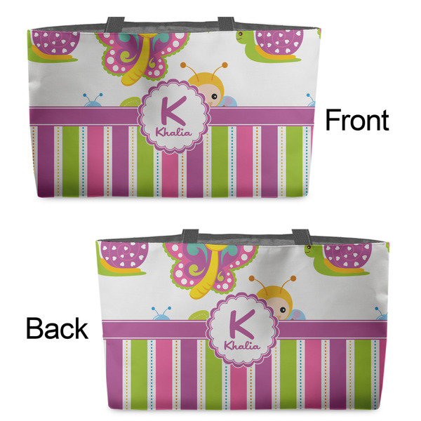 Butterflies & Stripes Tote w/Black Handles - Front & Back Views