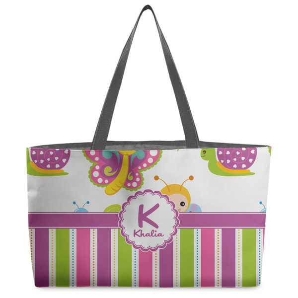Custom Butterflies & Stripes Beach Totes Bag - w/ Black Handles (Personalized)