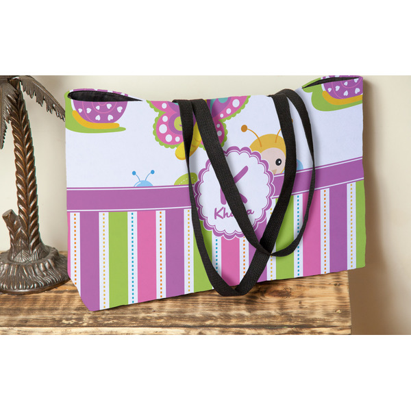 Butterflies & Stripes Tote w/Black Handles - Lifestyle View