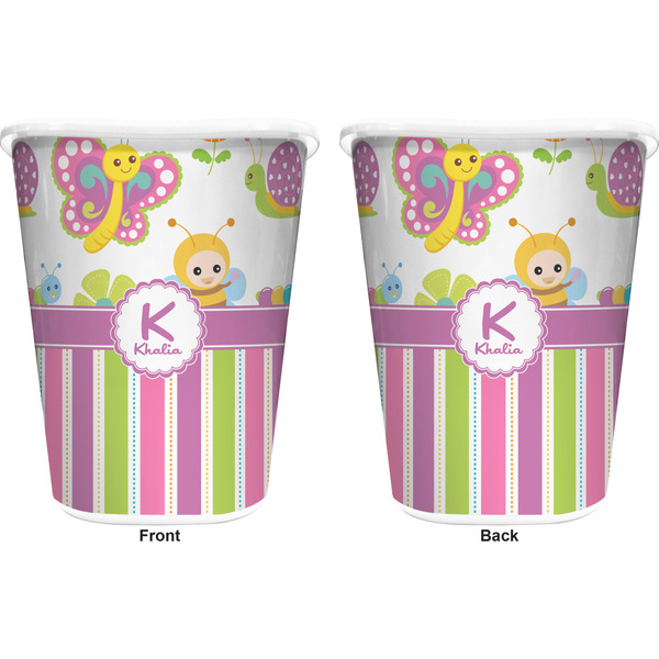 Butterflies & Stripes Trash Can White - Front and Back - Apvl