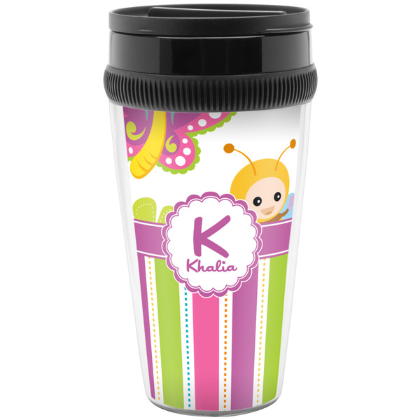 Custom Butterflies & Stripes Acrylic Travel Mug without Handle (Personalized)