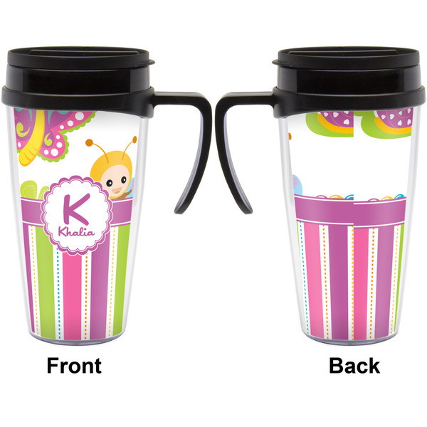 Butterflies & Stripes Travel Mug with Black Handle - Approval