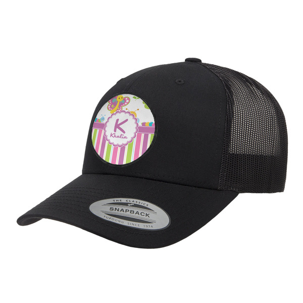 Custom Butterflies & Stripes Trucker Hat - Black (Personalized)