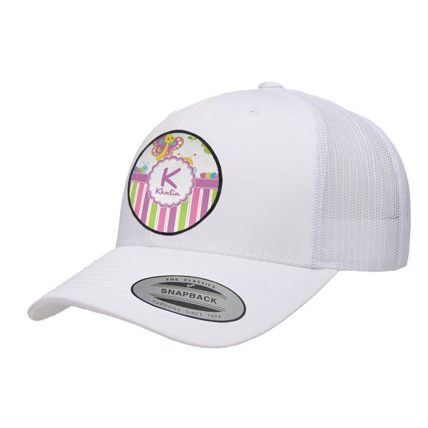 Custom Butterflies & Stripes Trucker Hat - White (Personalized)