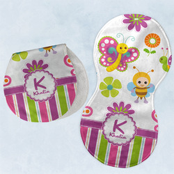 Butterflies & Stripes Burp Pads - Velour - Set of 2 w/ Name and Initial