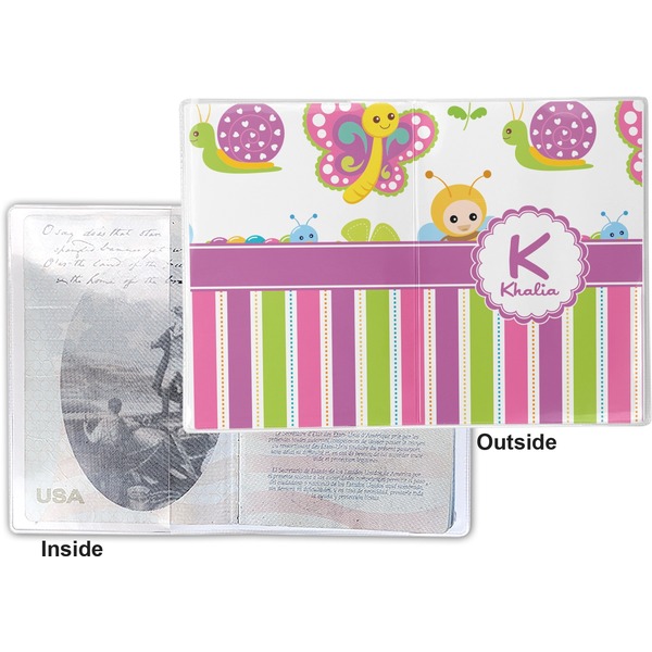 Butterflies & Stripes Vinyl Passport Holder - Flat Front and Back