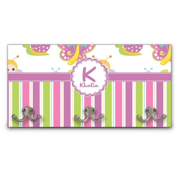 Custom Butterflies & Stripes Wall Mounted Coat Rack (Personalized)