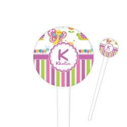 Butterflies & Stripes 4" Round Plastic Food Picks - White - Single Sided (Personalized)