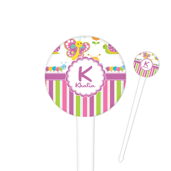 Custom Butterflies & Stripes 4" Round Plastic Food Picks - White - Double Sided (Personalized)