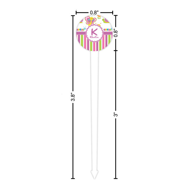 Butterflies & Stripes White Plastic 4" Food Pick - Round - Dimensions