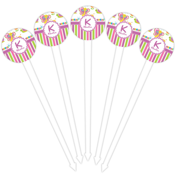 Butterflies & Stripes White Plastic 4" Food Pick - Round - Fan View