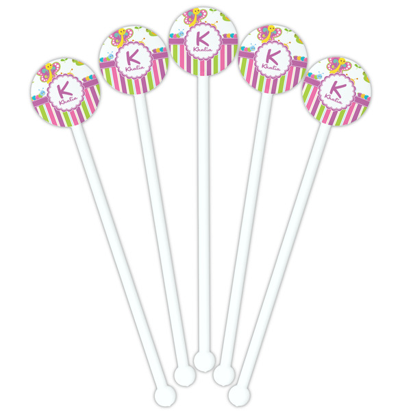 Butterflies & Stripes White Plastic 5.5" Stir Stick - Fan View